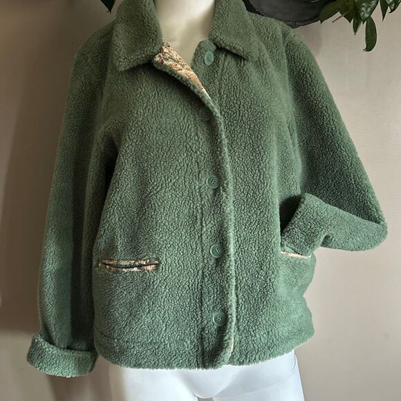 Vintage Cambridge Country Green Fleece Teddy Coat Medium - Picture 1 of 8